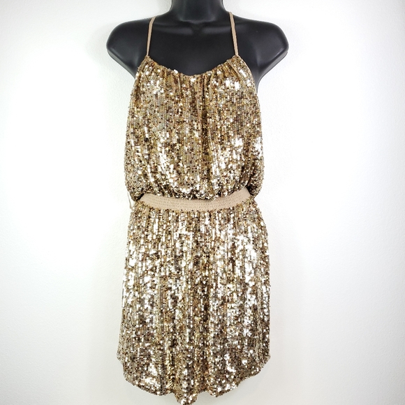 parker gold dress Parker | Dresses | Parker Silk Gold Sequin Racerback Mini Dress